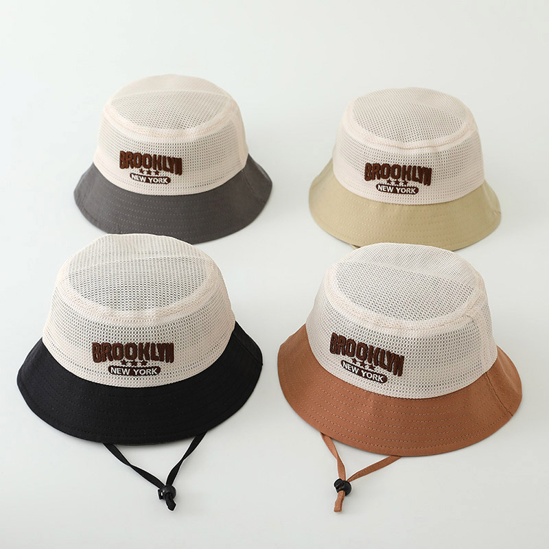 Bucket Hat Cotton - Topi Bayi Bordir Huruf, Topi Jaring