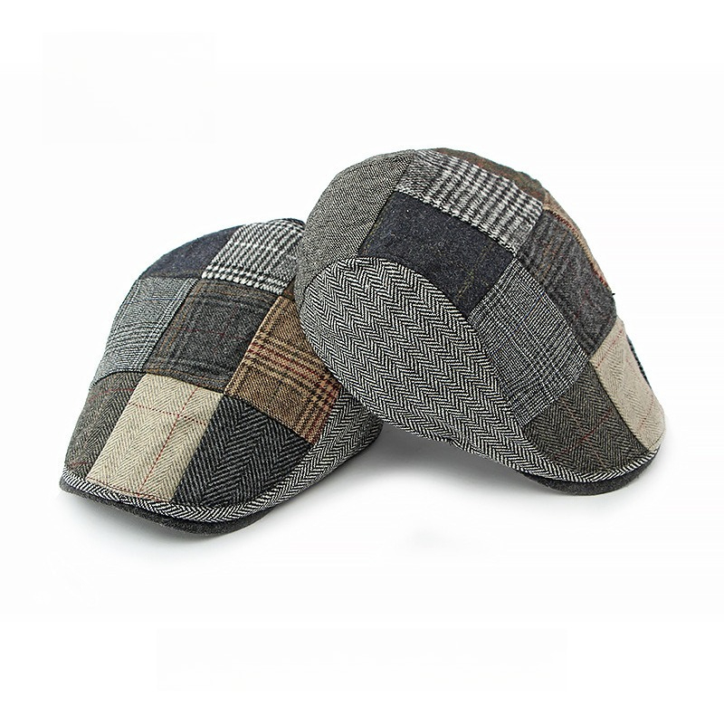 Newsboy Cap Ivy - 1 buah Topi Pria Patchwork Tweed