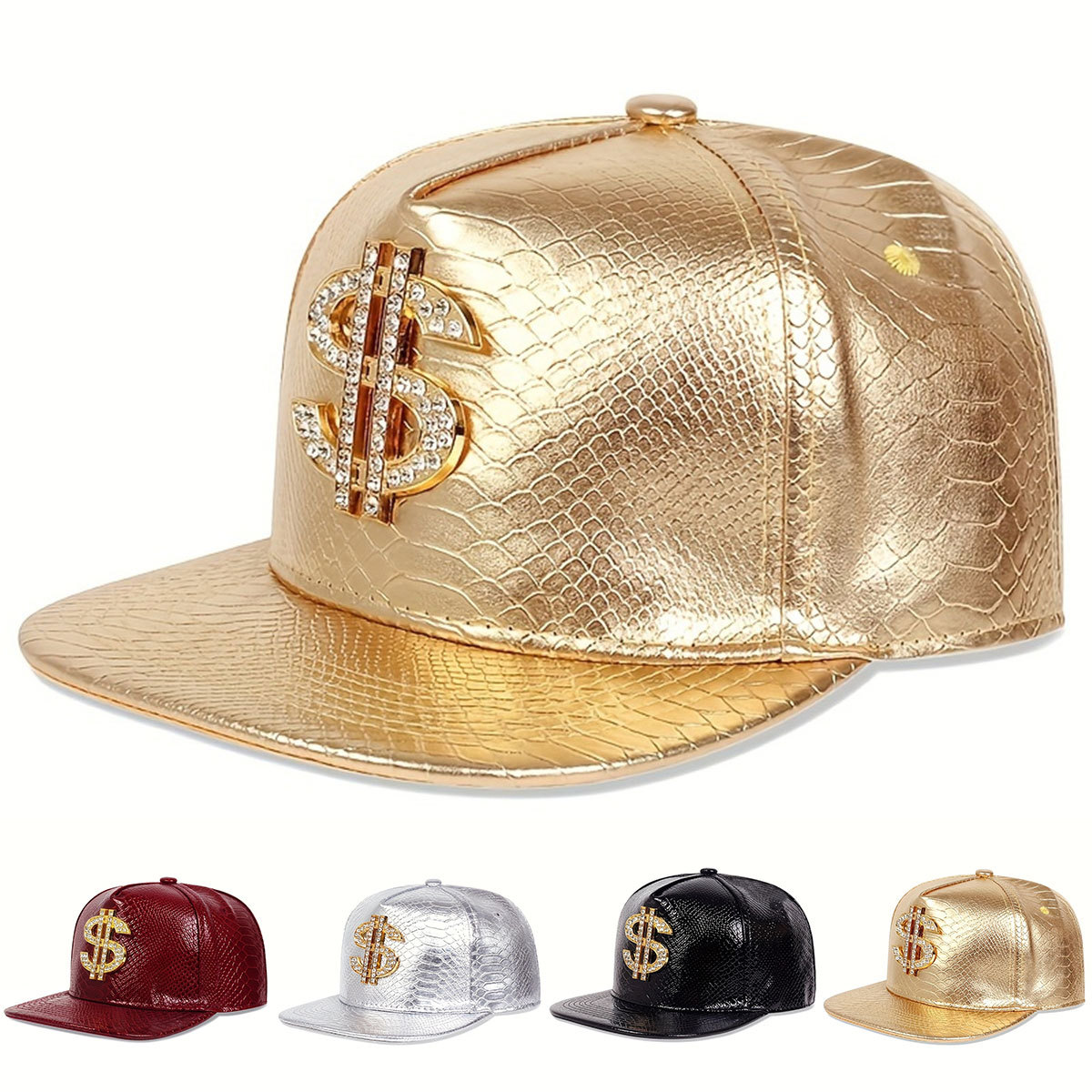 Baseball Cap Structured - Topi Bisbol Tanda Dolar Metalik Kulit